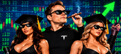 Pixel sunglasses and a green candle on the trading board