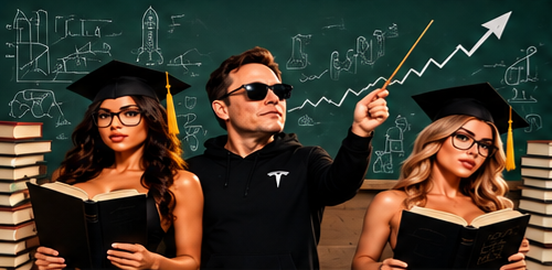 Class in front of a chalkboard with a chart climbing